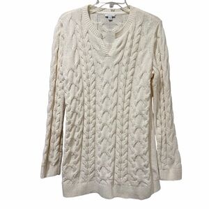 J. Jill Medium Chenille Cream Cable Knit Long Sleeve Split Neck Sweater P1